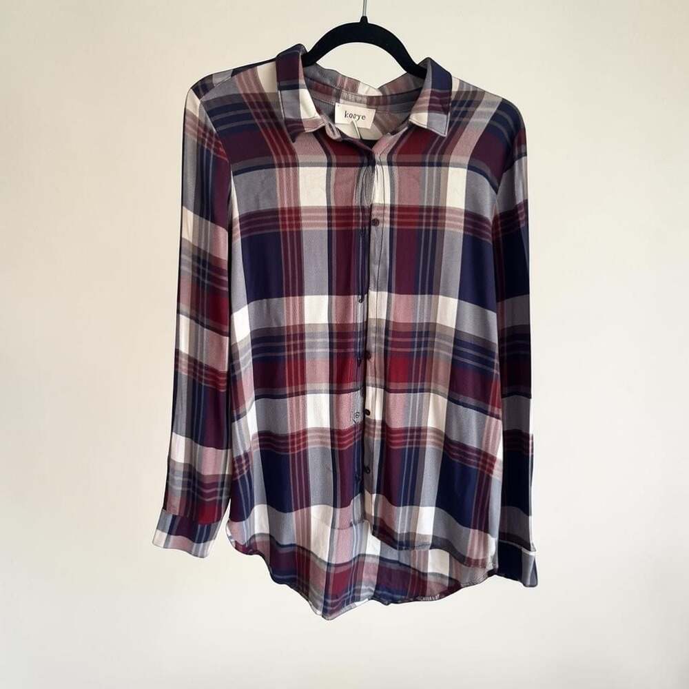 Korye Womens Plaid Long Sleeve Button Down Shirt Size M